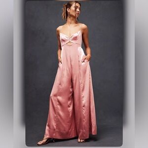 Pink Free People Satin Jumpsuit NWT